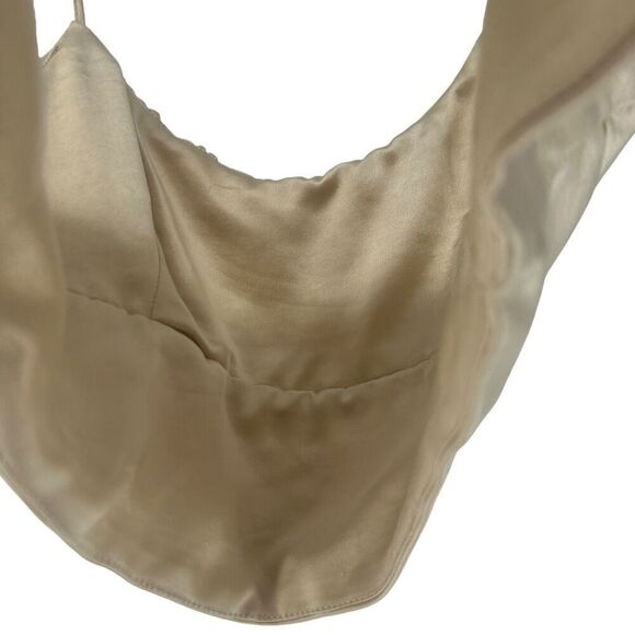 ZARA Satin Crop Top Ivory Ruched Spaghetti Strap Size M Elastic Back Panel Chic - Picture 4 of 6